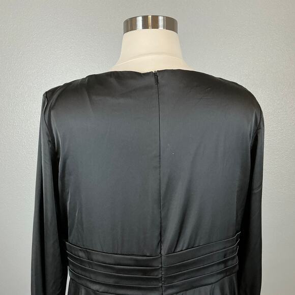 Mac Duggal Satin Long Sleeve Fit and Flare Midi Cocktail Dress Black Size 20W - Picture 8 of 14